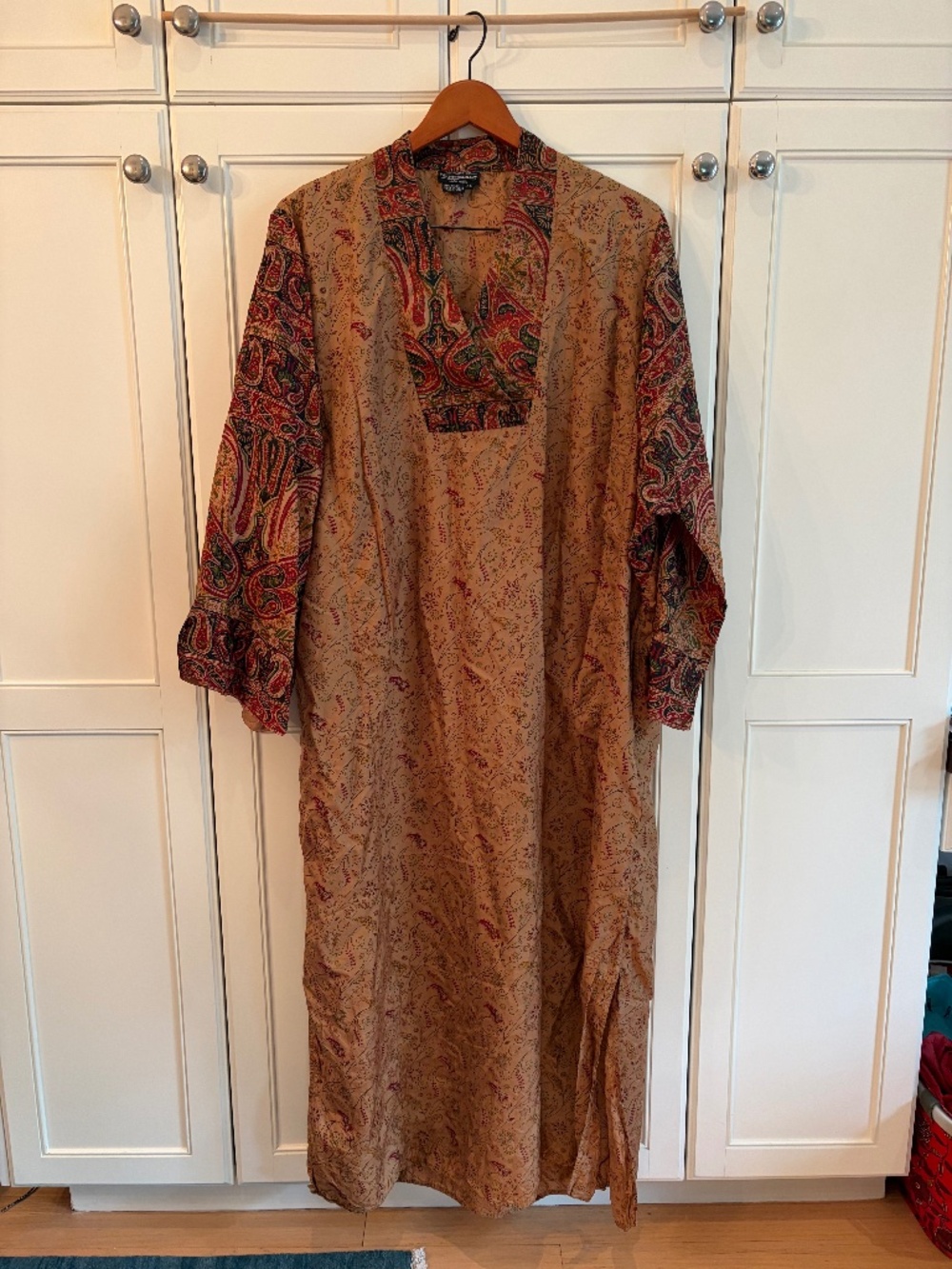 J. Peterman 100% Silk Paisley Maxi Moomoo Dress w/ Kimono Sleeves Vintage XL